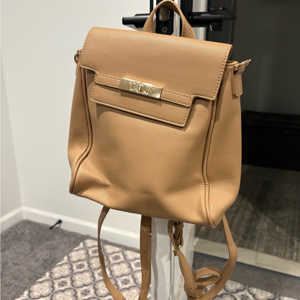 JCPenney Tan Mini Bag with Structured Design and Metallic Detailing